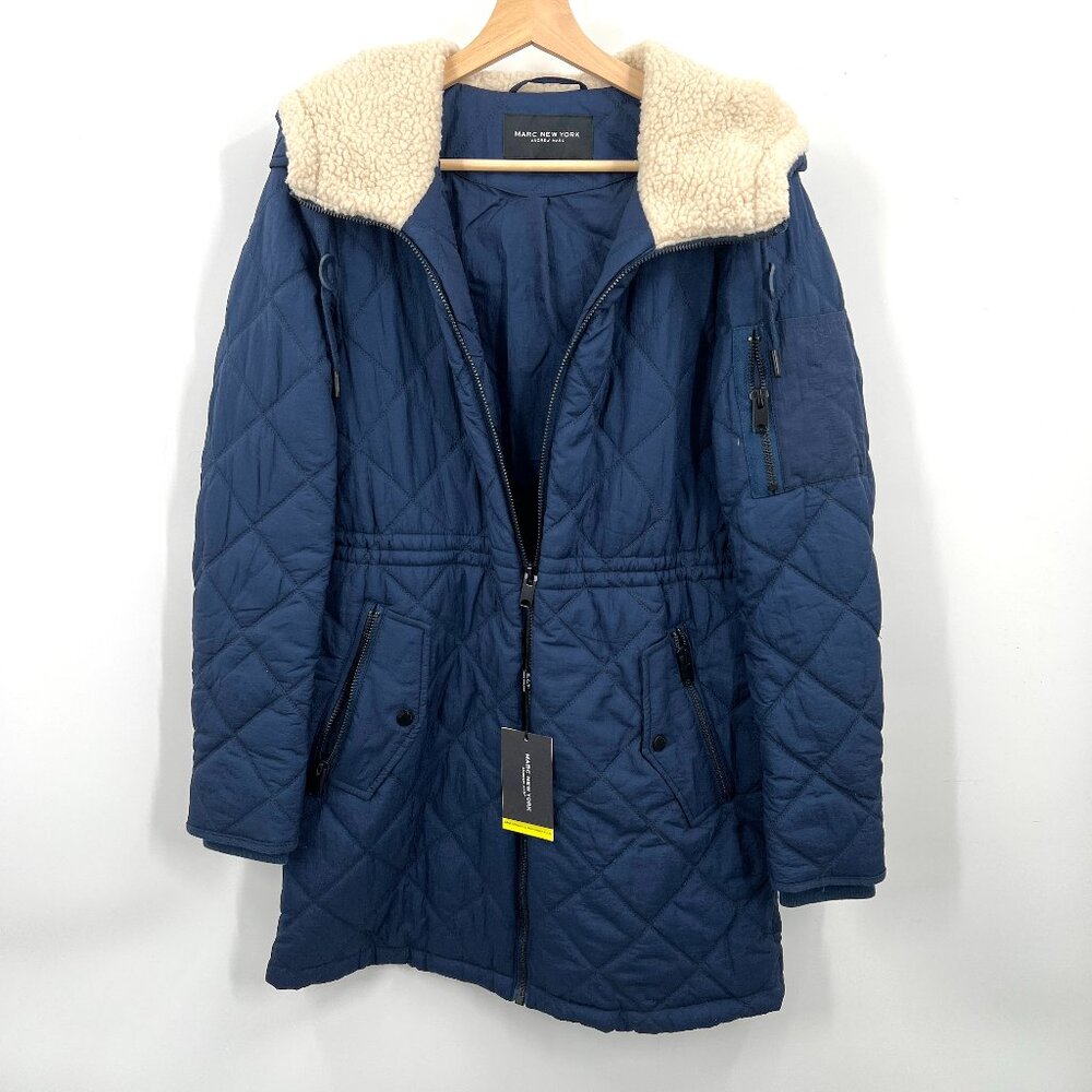 NEW Marc New York MNY quilted nylon jacket navy blue coat full zip hip length S